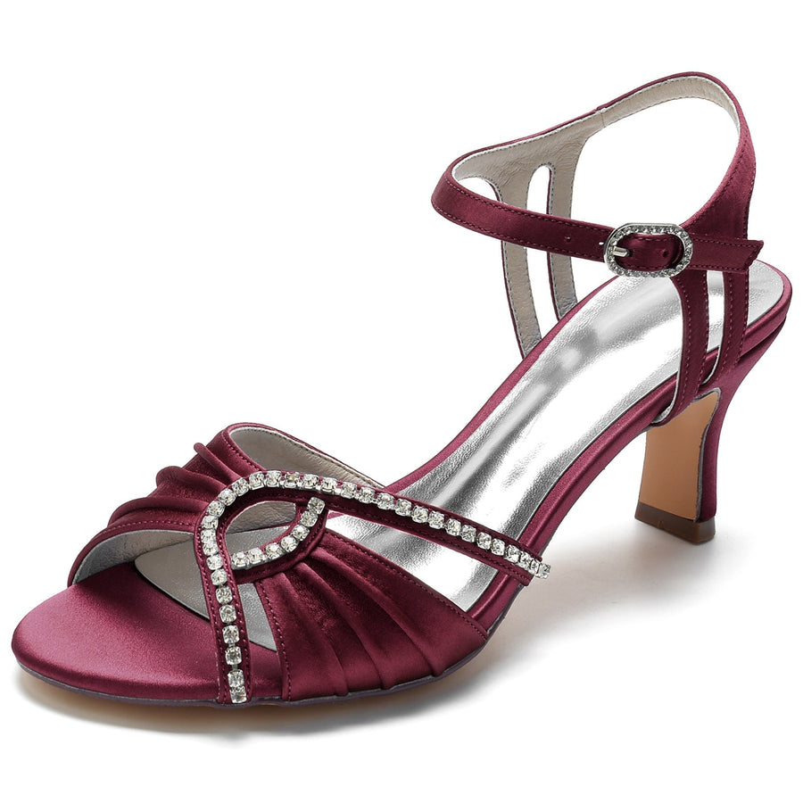 Damen Seidensatin Mit Knöchelriemen Strass Peep Toe Spool Heel Abendschuhe