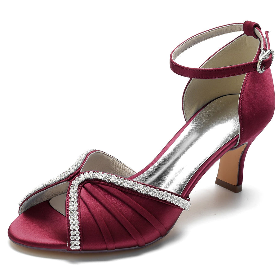 Damen Knöchelriemen Seidensatin mit Strass Peep Toe Spool Heel Brautschuhe