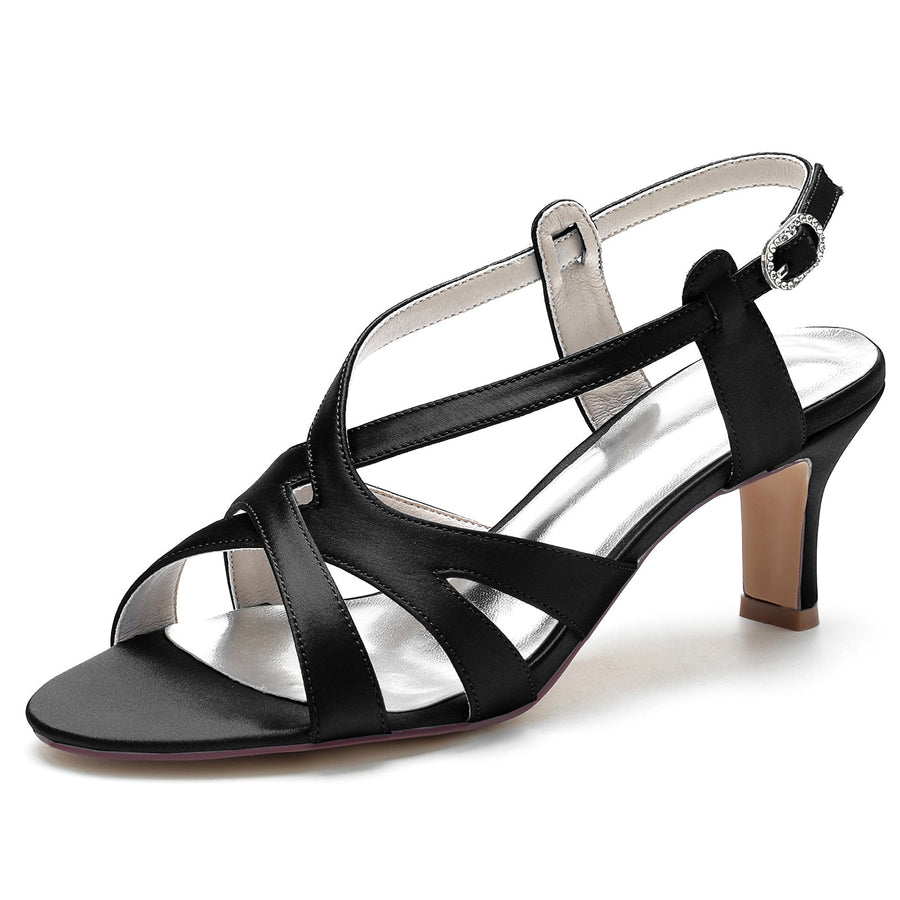 Damen Seidensatin Mit Knöchelriemen Peep Toe Spool Heel Abendschuhe