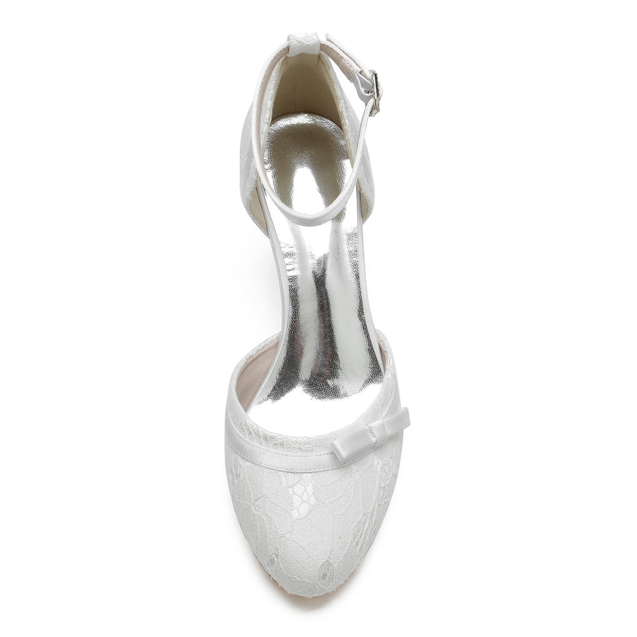 Damen Spitze Seidensatin Mit Knöchelriemen Spitze Geschlossene Zehenpartie Spool Heel Abendschuhe