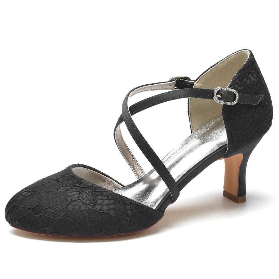 Damen Spitze Mit Knöchelriemen Spitze Geschlossene Zehenpartie Spool Heel Brautschuhe