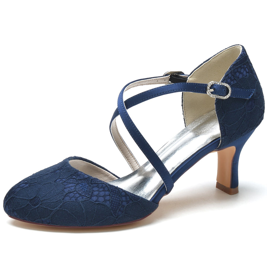 Damen Spitze Mit Knöchelriemen Spitze Geschlossene Zehenpartie Spool Heel Brautschuhe