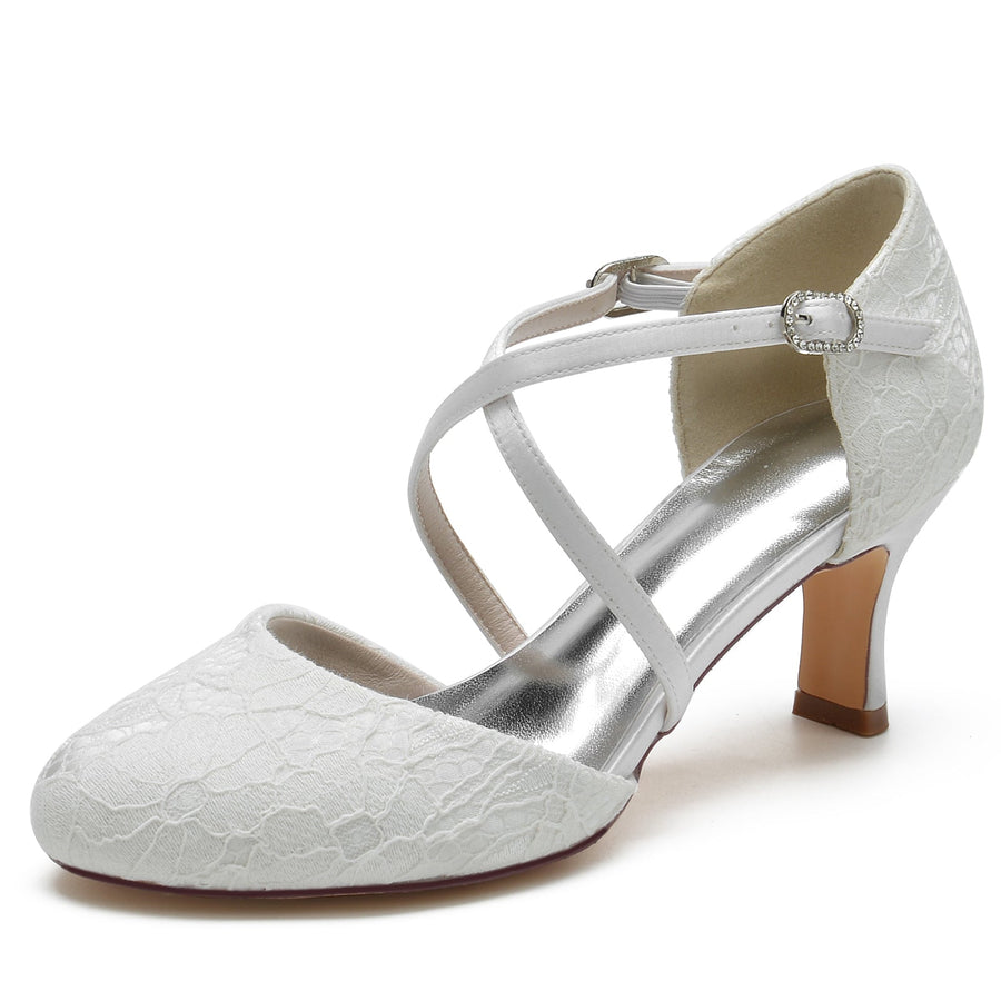 Damen Spitze Mit Knöchelriemen Spitze Geschlossene Zehenpartie Spool Heel Brautschuhe