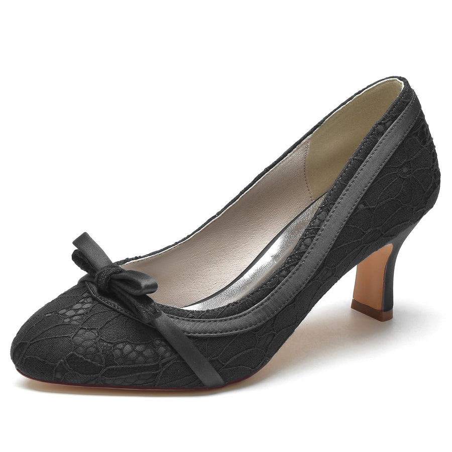 Damen Spitze Seidensatin Mit Bowknot Spitze Geschlossene Zehenpartie Spool Heel Brautschuhe