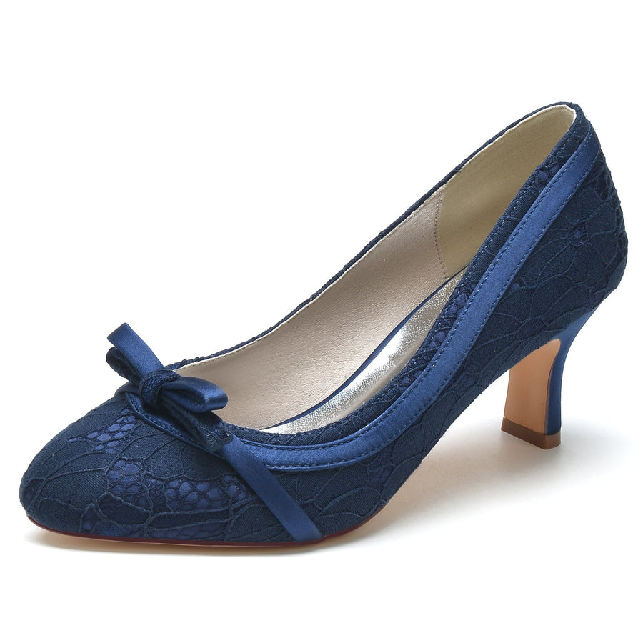 Damen Spitze Seidensatin Mit Bowknot Spitze Geschlossene Zehenpartie Spool Heel Brautschuhe