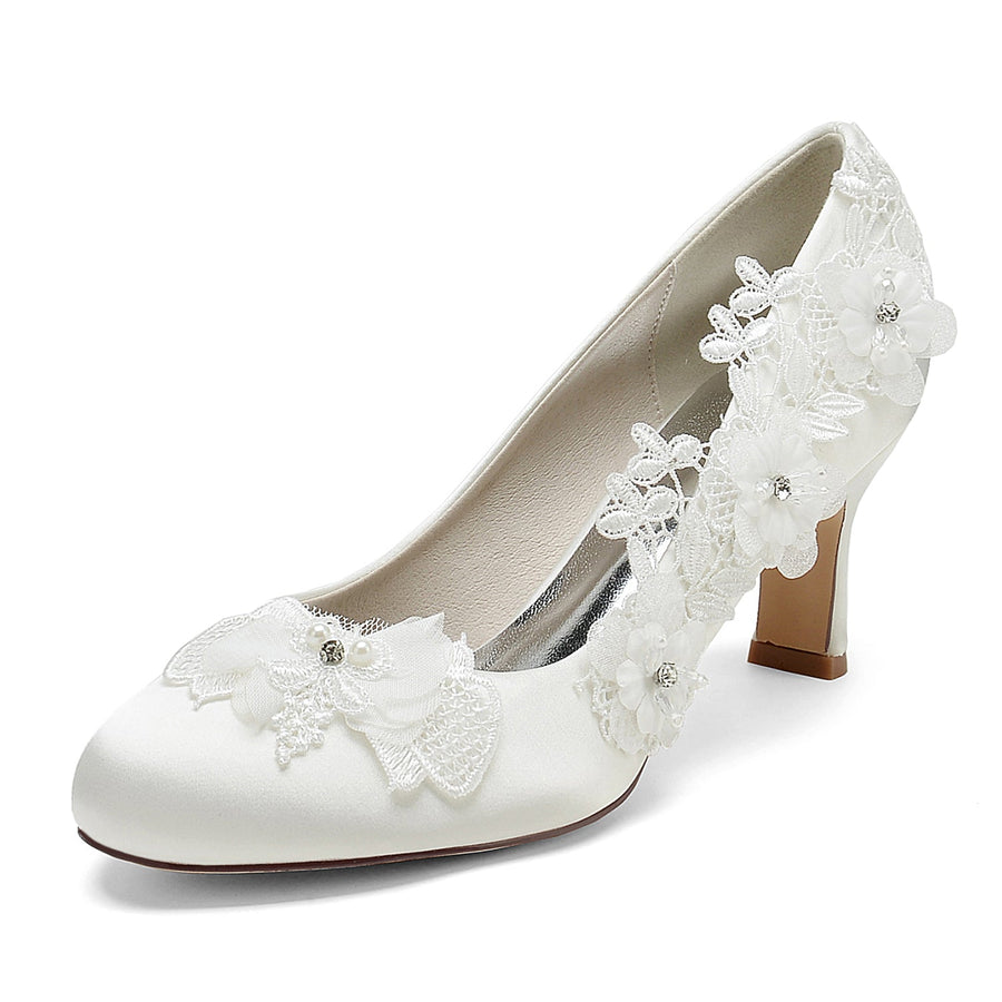 Damen Seidensatin Blume Mit Geschlossener Spitze Stiletto-Absatz Abendschuhe