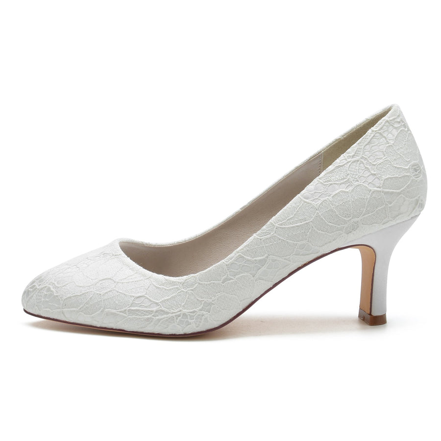 Damen Spitze Seidensatin Mit Spitze Geschlossene Zehenpartie Spool Heel Abendschuhe