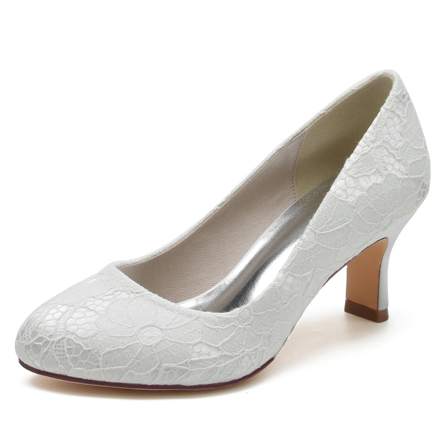 Damen Spitze Seidensatin Mit Spitze Geschlossene Zehenpartie Spool Heel Abendschuhe