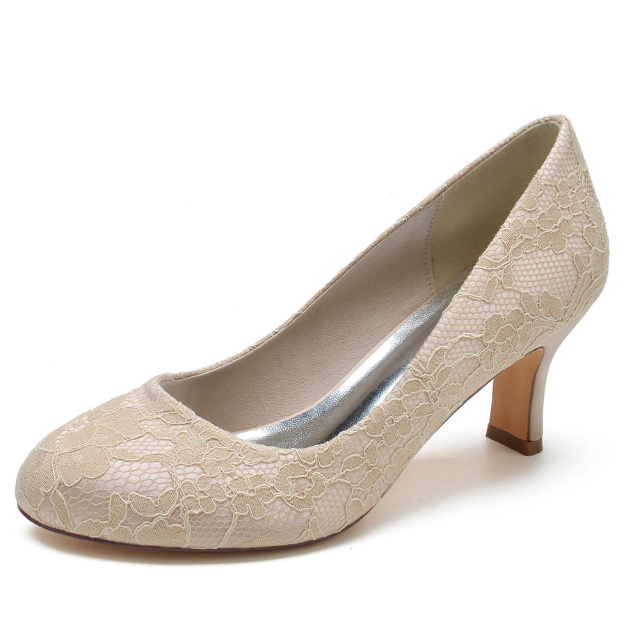 Damen Spitze Seidensatin Mit Spitze Geschlossene Zehenpartie Spool Heel Abendschuhe