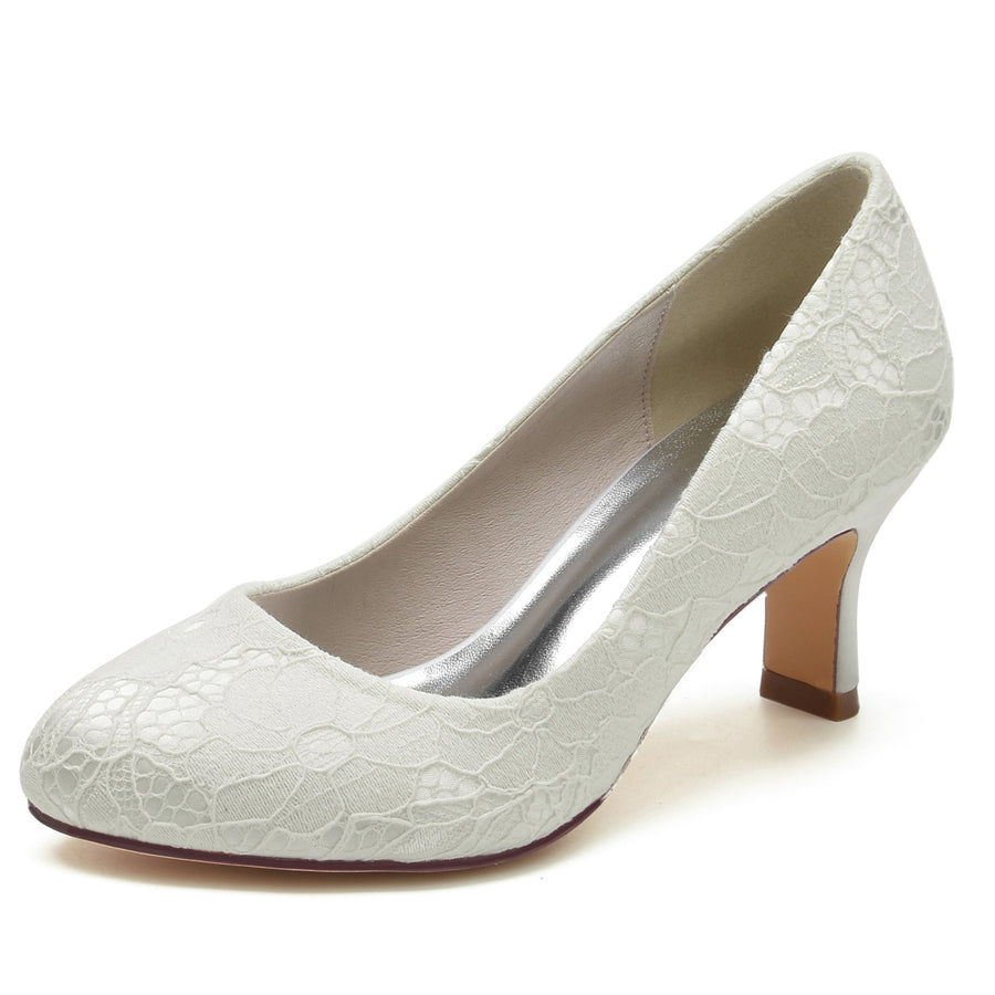 Damen Spitze Seidensatin Mit Spitze Geschlossene Zehenpartie Spool Heel Abendschuhe