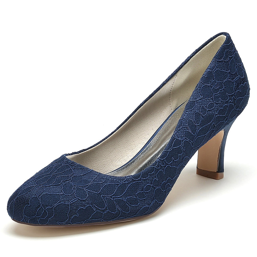 Damen Spitze Seidensatin Mit Spitze Geschlossene Zehenpartie Spool Heel Party Schuhe