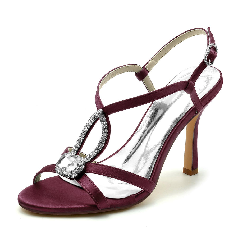 Damen Seidensatin Strass Mit Knöchelriemen Peep Toe Stiletto Absatz Abendschuhe