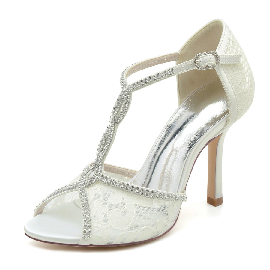 Damen Seidensatin Mit Peep Toe Knöchelriemen Strass Stiletto Absatz Party Schuhe