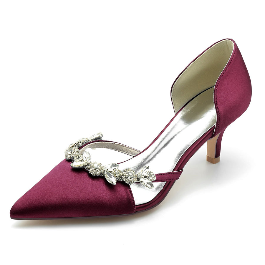 Damen Seidensatin Geschlossene Zehe Stilettoabsatz Mit Strass Partyschuhe