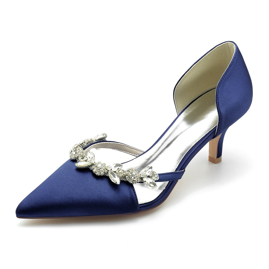 Damen Seidensatin Geschlossene Zehe Stilettoabsatz Mit Strass Partyschuhe