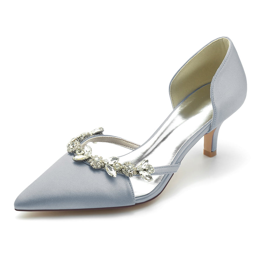 Damen Seidensatin Geschlossene Zehe Stilettoabsatz Mit Strass Partyschuhe