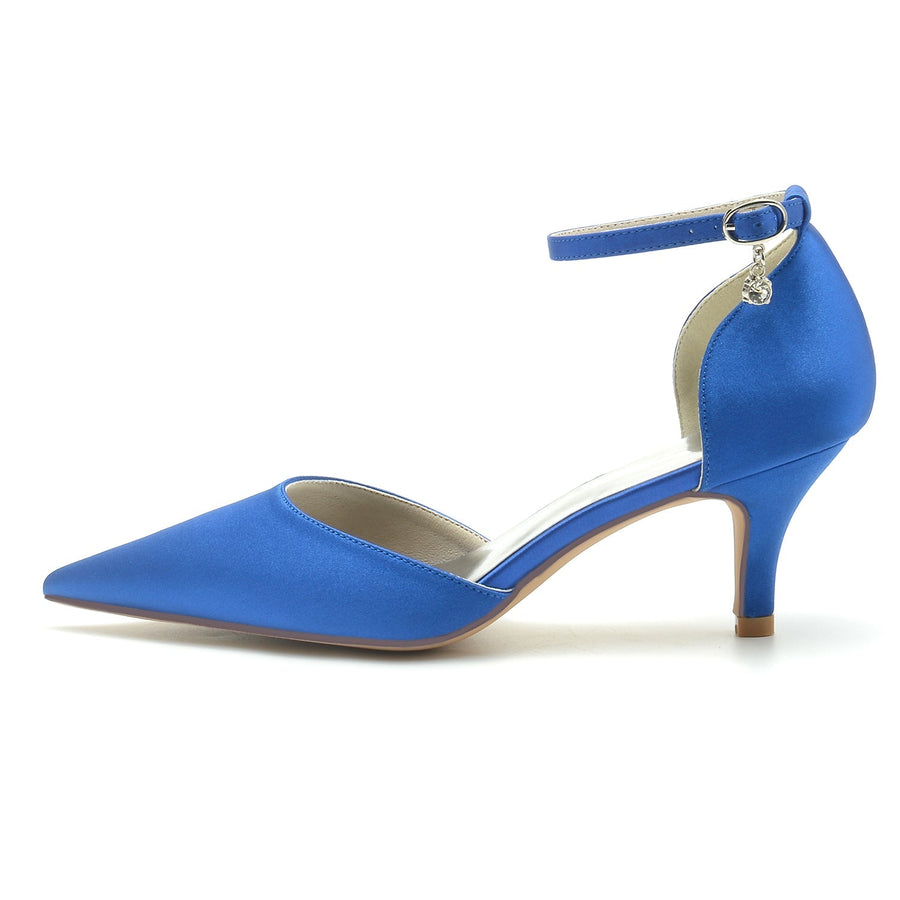 Damen Seidensatin Mit Knöchelriemen Geschlossene Zehen Stiletto-Absatz Brautschuhe
