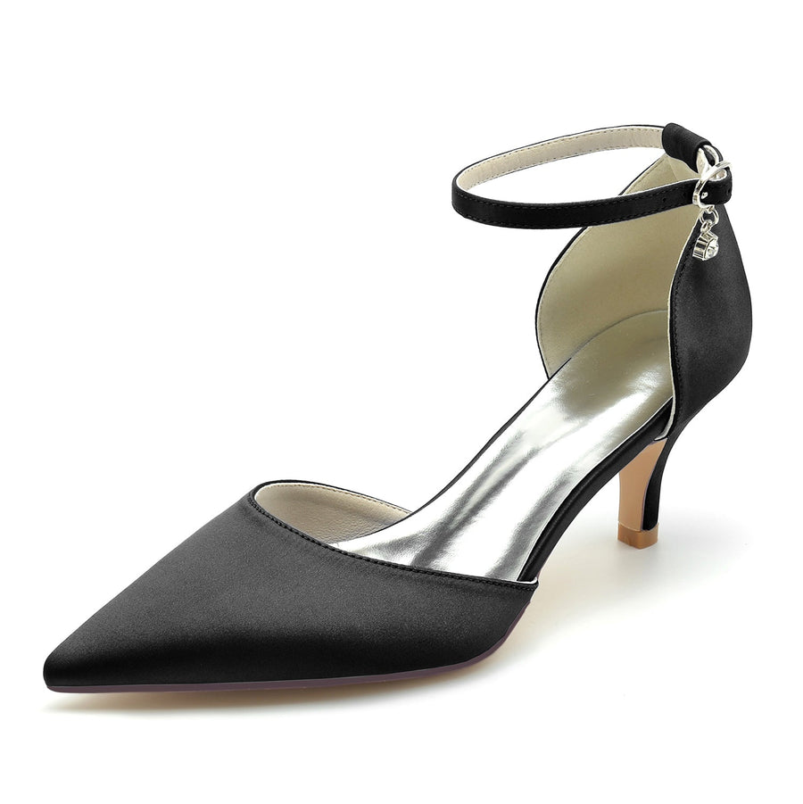 Damen Seidensatin Mit Knöchelriemen Geschlossene Zehen Stiletto-Absatz Brautschuhe