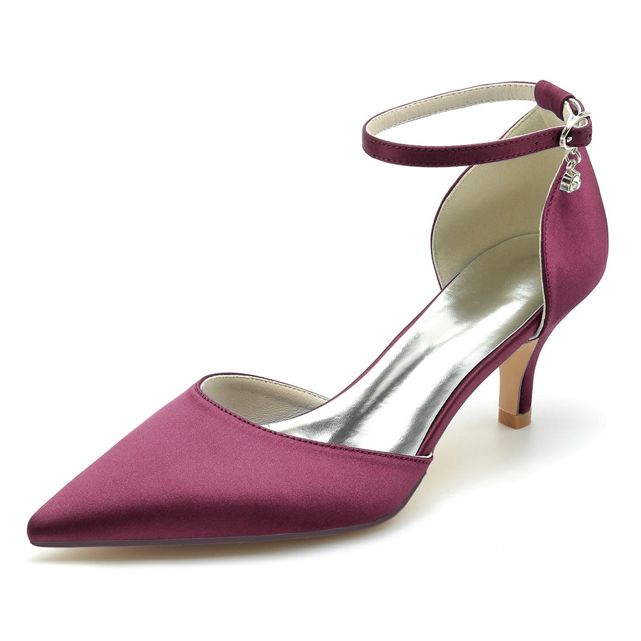 Damen Seidensatin Mit Knöchelriemen Geschlossene Zehen Stiletto-Absatz Brautschuhe