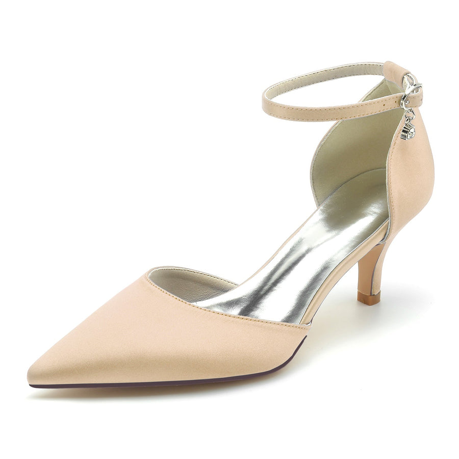 Damen Seidensatin Mit Knöchelriemen Geschlossene Zehen Stiletto-Absatz Brautschuhe