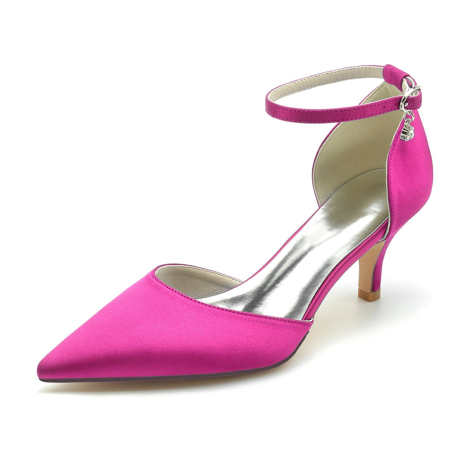 Damen Seidensatin Mit Knöchelriemen Geschlossene Zehen Stiletto-Absatz Brautschuhe