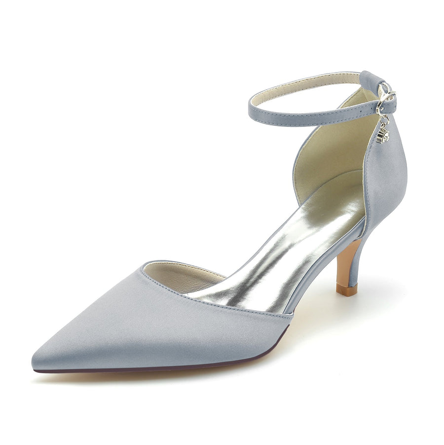 Damen Seidensatin Mit Knöchelriemen Geschlossene Zehen Stiletto-Absatz Brautschuhe