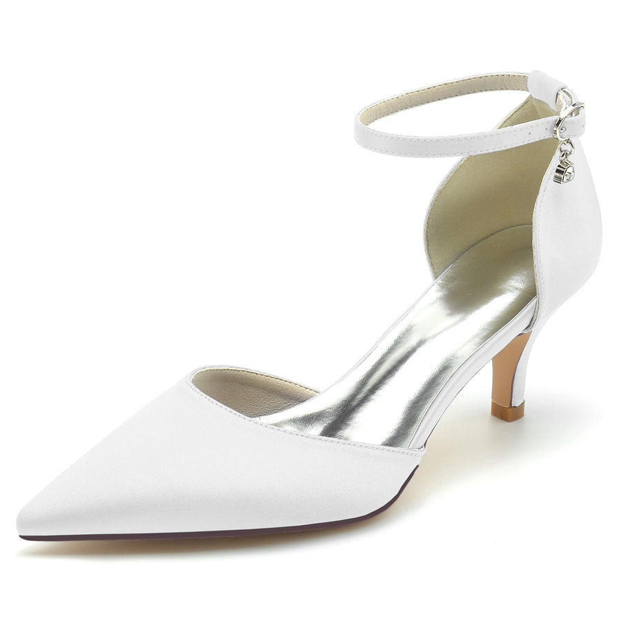 Damen Seidensatin Mit Knöchelriemen Geschlossene Zehen Stiletto-Absatz Brautschuhe