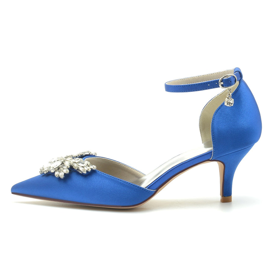 Damen Seidensatin mit Strass Knöchelriemen Geschlossene Zehen Stilettoabsatz Brautschuhe