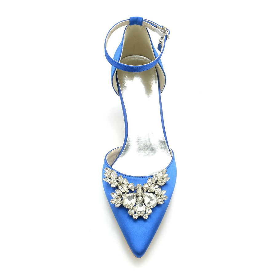Damen Seidensatin mit Strass Knöchelriemen Geschlossene Zehen Stilettoabsatz Brautschuhe