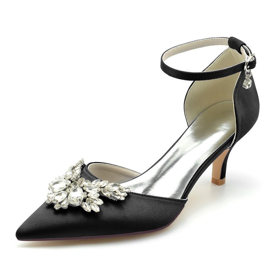 Damen Seidensatin mit Strass Knöchelriemen Geschlossene Zehen Stilettoabsatz Brautschuhe