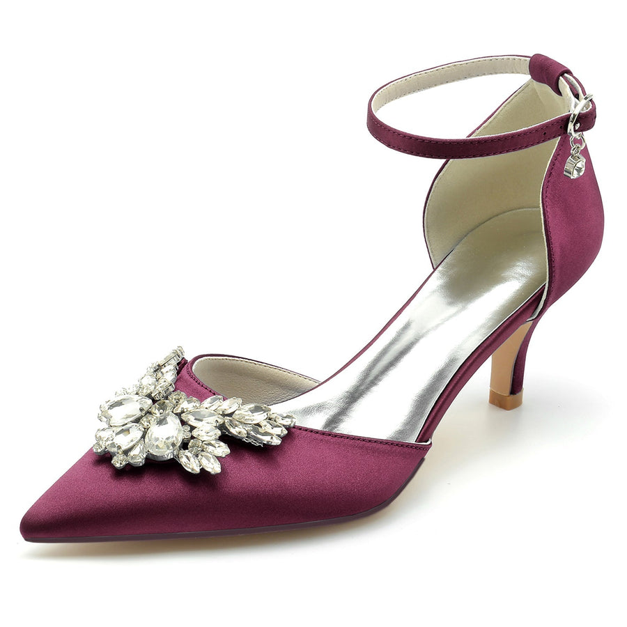 Damen Seidensatin mit Strass Knöchelriemen Geschlossene Zehen Stilettoabsatz Brautschuhe