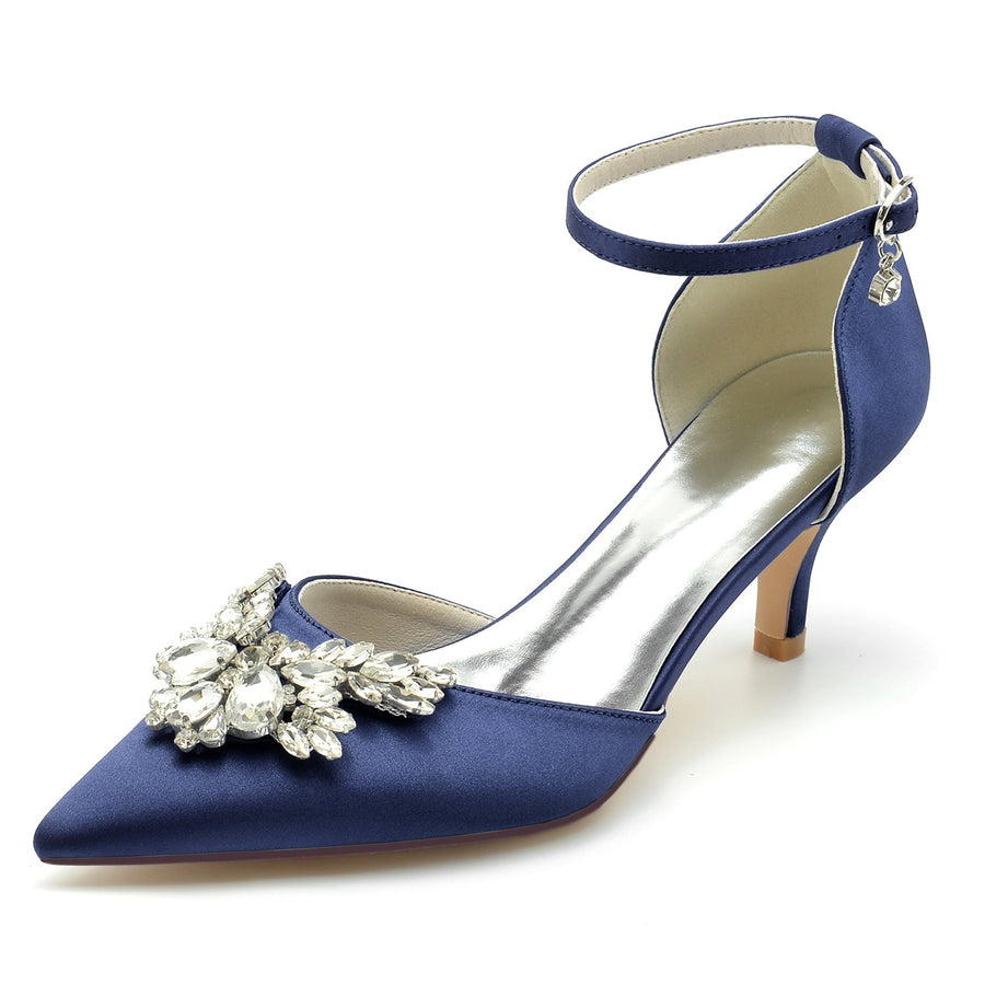 Damen Seidensatin mit Strass Knöchelriemen Geschlossene Zehen Stilettoabsatz Brautschuhe