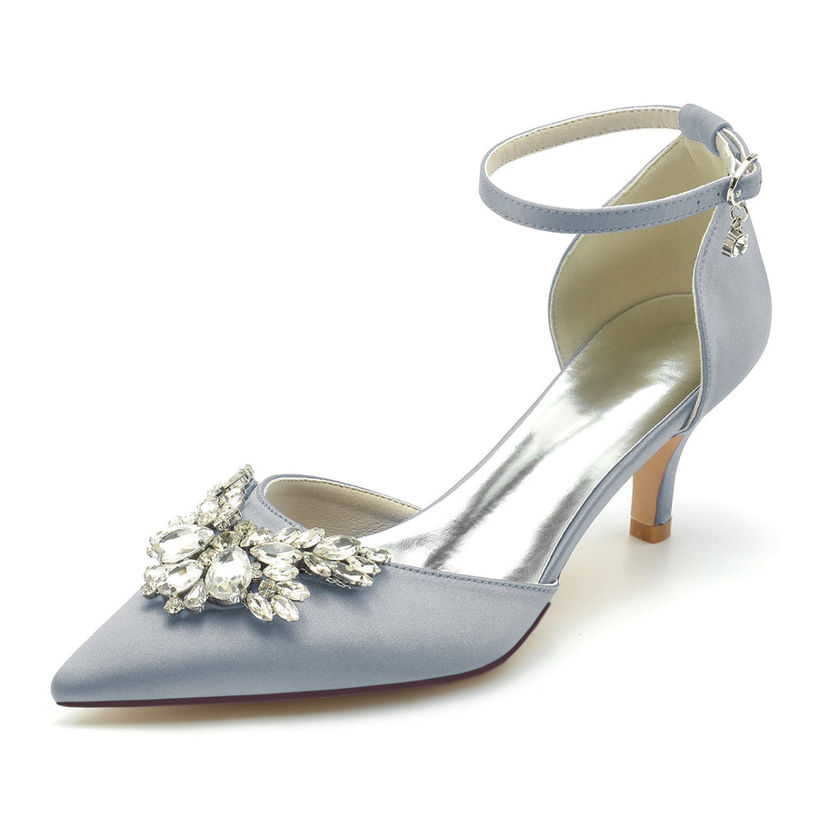 Damen Seidensatin mit Strass Knöchelriemen Geschlossene Zehen Stilettoabsatz Brautschuhe