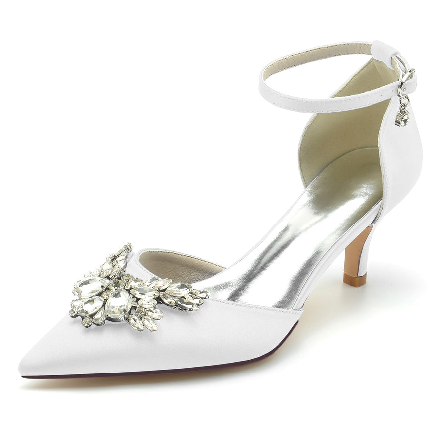 Damen Seidensatin mit Strass Knöchelriemen Geschlossene Zehen Stilettoabsatz Brautschuhe