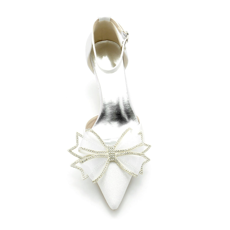 Damen Glitzer Abendschuhe mit Knöchelriemen und Schleife, geschlossene Zehenpartie, Stilettoabsatz