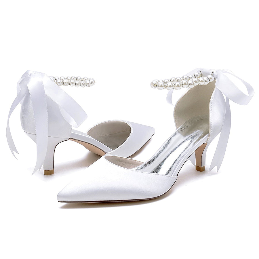 Damen Seidensatin mit Schnürung Perle Geschlossene Zehenpartie Knöchelriemen Stilettoabsatz Brautschuhe