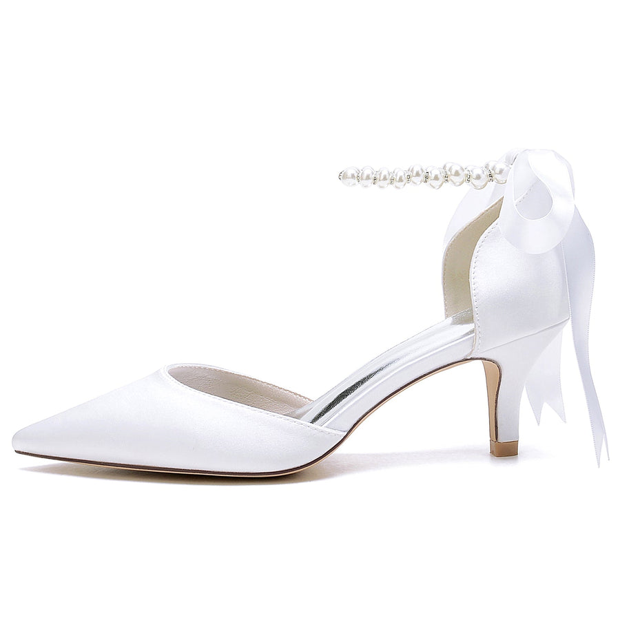 Damen Seidensatin mit Schnürung Perle Geschlossene Zehenpartie Knöchelriemen Stilettoabsatz Brautschuhe