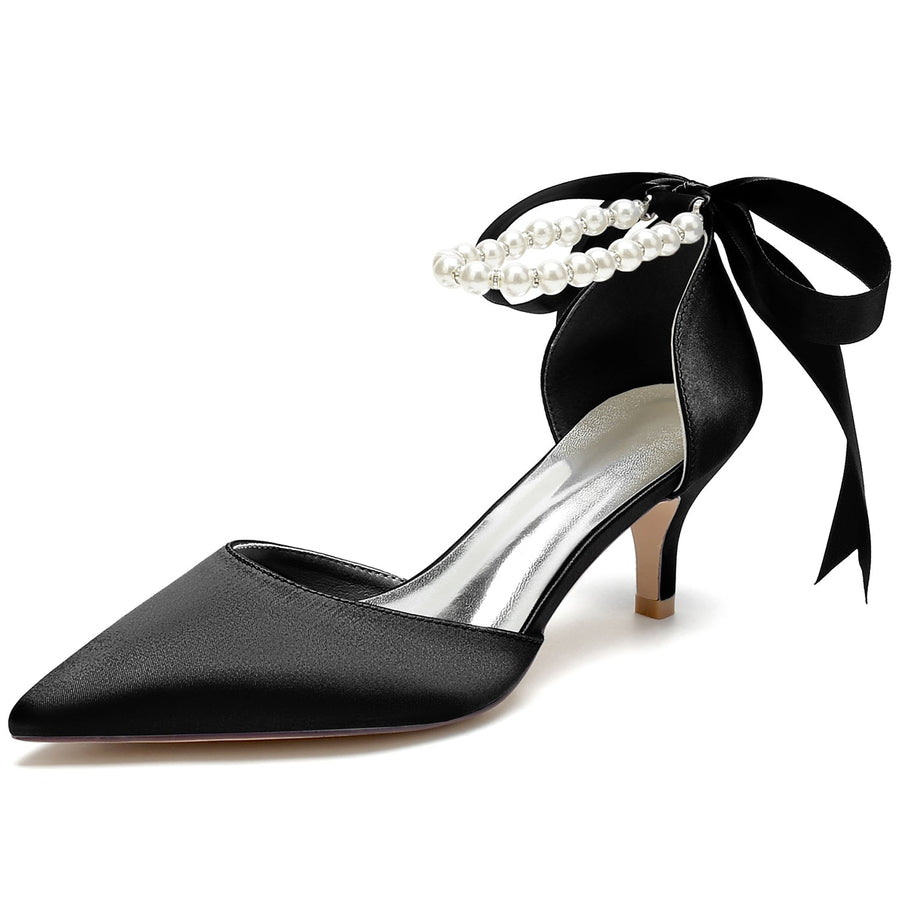 Damen Seidensatin mit Schnürung Perle Geschlossene Zehenpartie Knöchelriemen Stilettoabsatz Brautschuhe