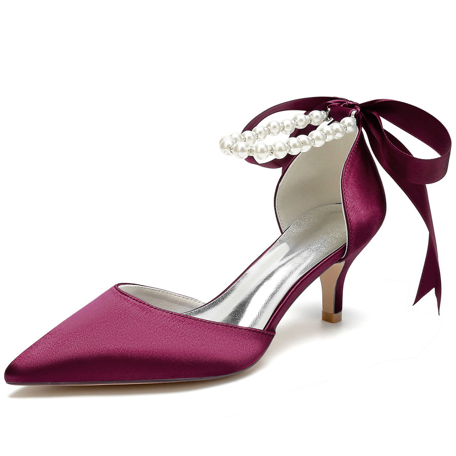 Damen Seidensatin mit Schnürung Perle Geschlossene Zehenpartie Knöchelriemen Stilettoabsatz Brautschuhe
