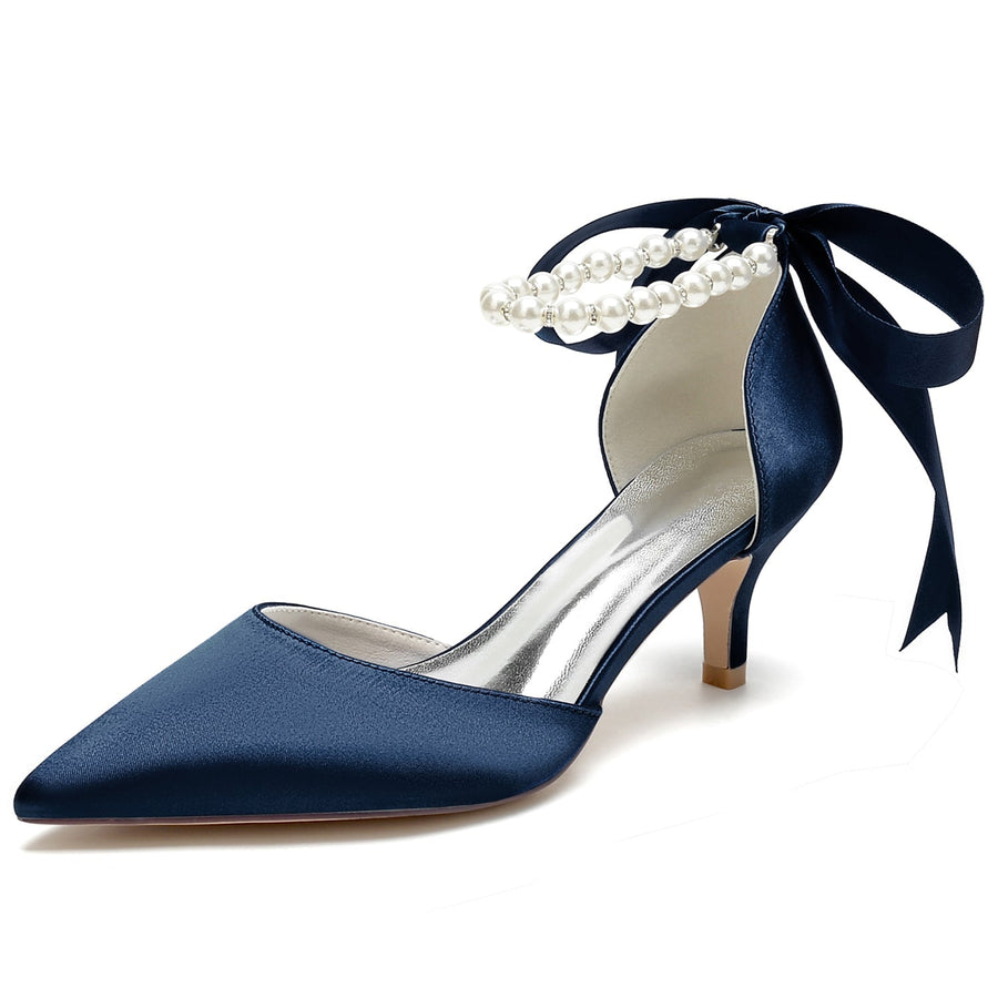 Damen Seidensatin mit Schnürung Perle Geschlossene Zehenpartie Knöchelriemen Stilettoabsatz Brautschuhe
