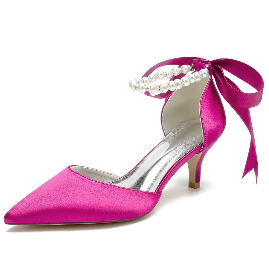 Damen Seidensatin mit Schnürung Perle Geschlossene Zehenpartie Knöchelriemen Stilettoabsatz Brautschuhe