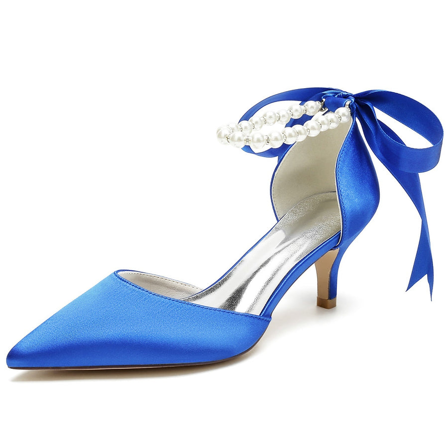 Damen Seidensatin mit Schnürung Perle Geschlossene Zehenpartie Knöchelriemen Stilettoabsatz Brautschuhe