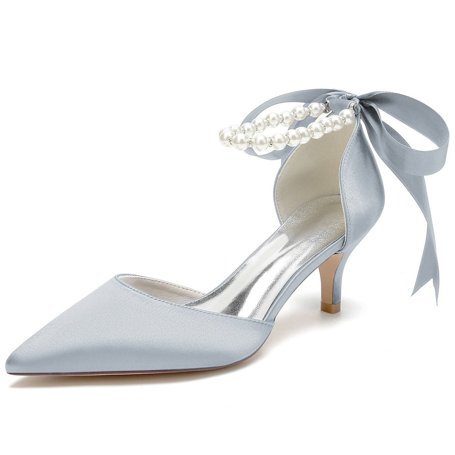 Damen Seidensatin mit Schnürung Perle Geschlossene Zehenpartie Knöchelriemen Stilettoabsatz Brautschuhe
