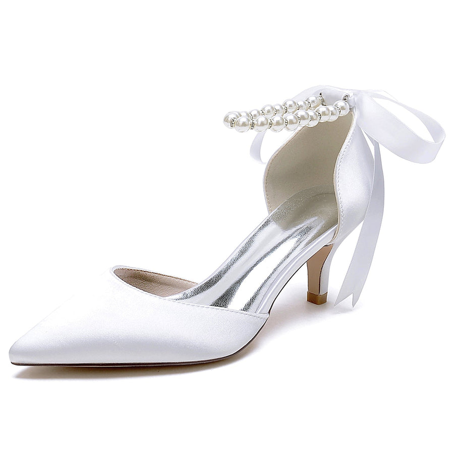 Damen Seidensatin mit Schnürung Perle Geschlossene Zehenpartie Knöchelriemen Stilettoabsatz Brautschuhe
