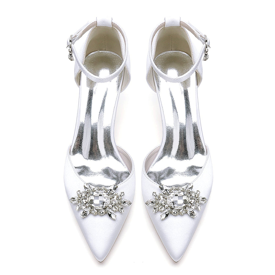 Damen Seidensatin mit geschlossener Spitze Knöchelriemen Stiletto-Absatz Brautschuhe