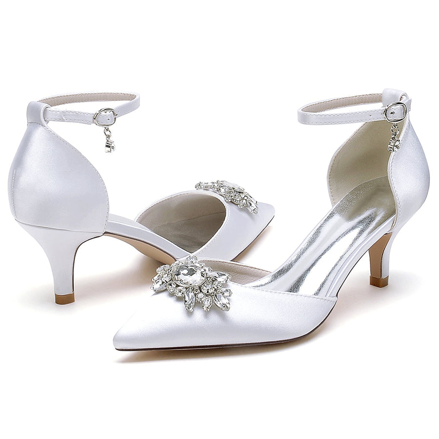 Damen Seidensatin mit geschlossener Spitze Knöchelriemen Stiletto-Absatz Brautschuhe