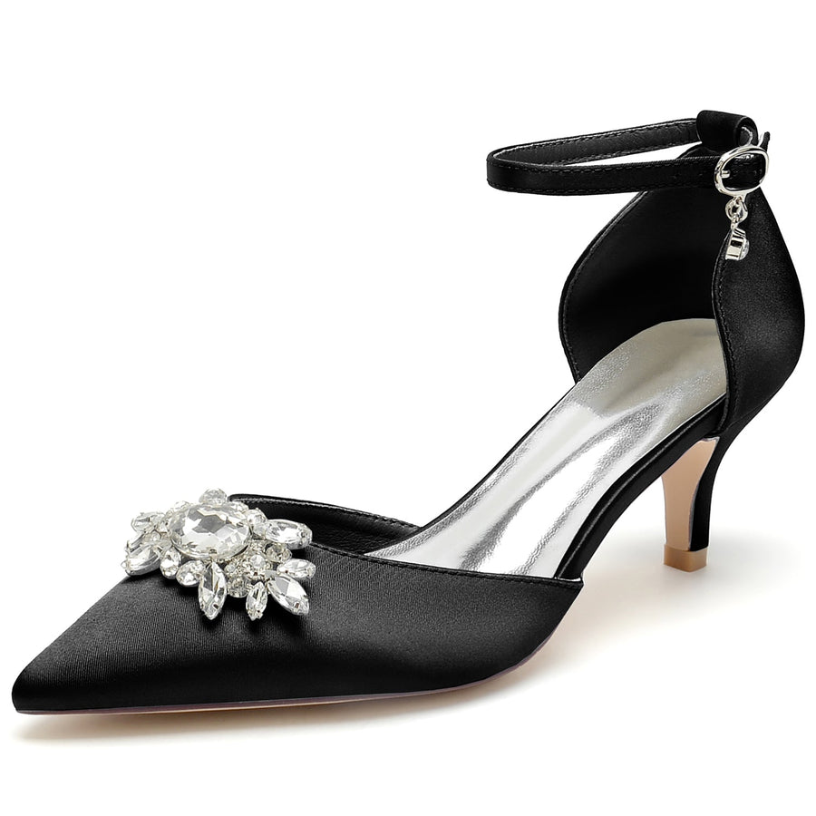 Damen Seidensatin mit geschlossener Spitze Knöchelriemen Stiletto-Absatz Brautschuhe
