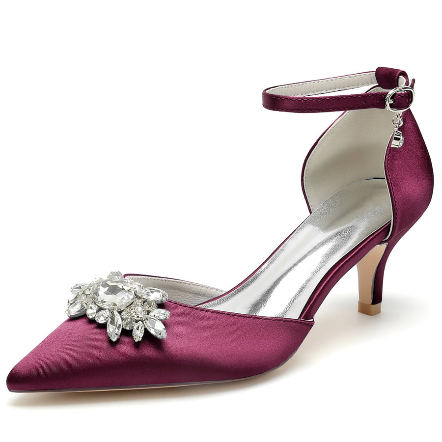 Damen Seidensatin mit geschlossener Spitze Knöchelriemen Stiletto-Absatz Brautschuhe