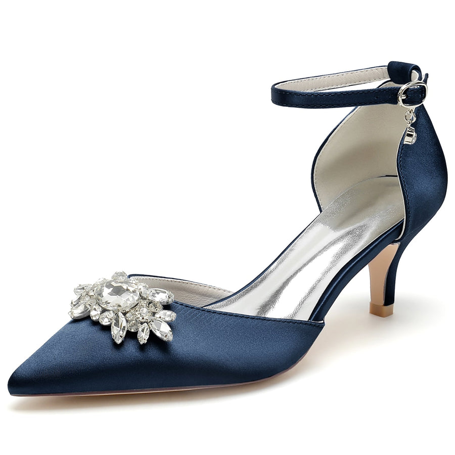 Damen Seidensatin mit geschlossener Spitze Knöchelriemen Stiletto-Absatz Brautschuhe