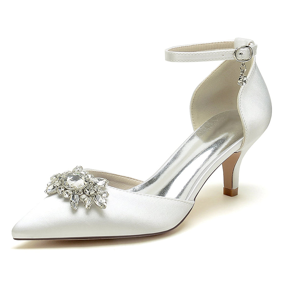 Damen Seidensatin mit geschlossener Spitze Knöchelriemen Stiletto-Absatz Brautschuhe